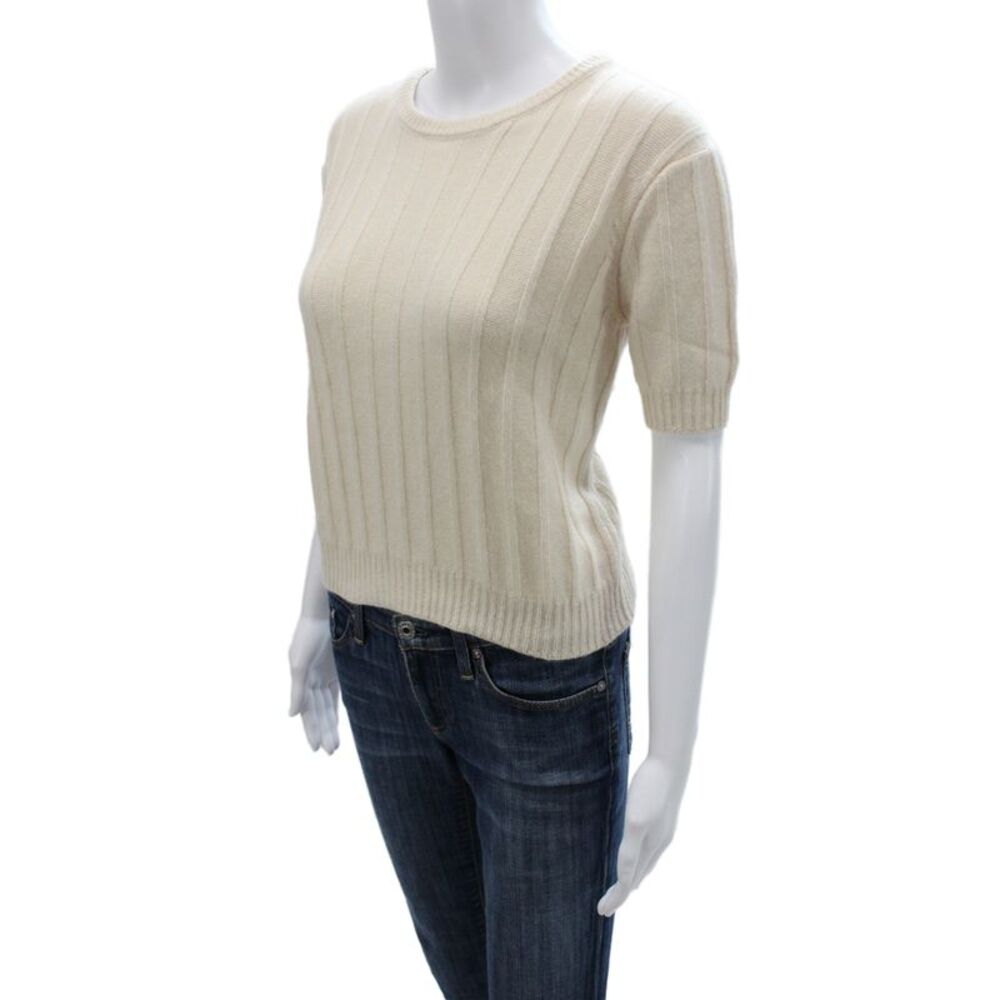 Khaite Womens Ivory Striped 100%Cashmere Pullover Crewneck Short Sleeve Size XS - Picture 2 of 6